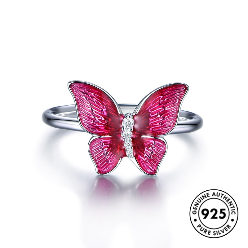 Cincin Desain Kupu-Kupu Bahan S925 Silver