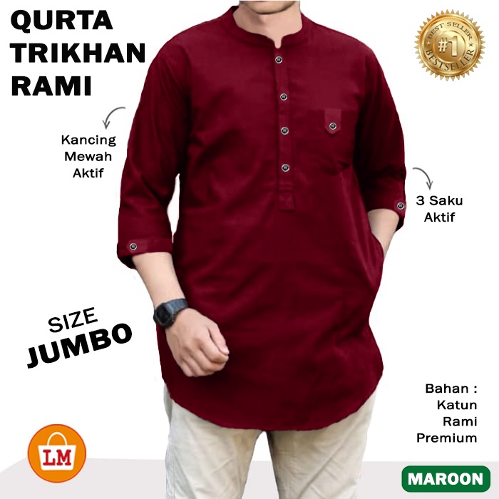 Baju Koko QURTA TRIKHAN RAMI JUMBO Bahan Katun Rami M - XXXL TERBARU TERMURAH TERLARIS LMS 27658 27660 27662 27664 27666