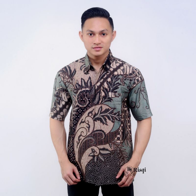 COD Zahira Batik HRB026 Kenongo Hem Kemeja Batik Pria Lengan Pendek Katun Primis Halus M L XL XXL