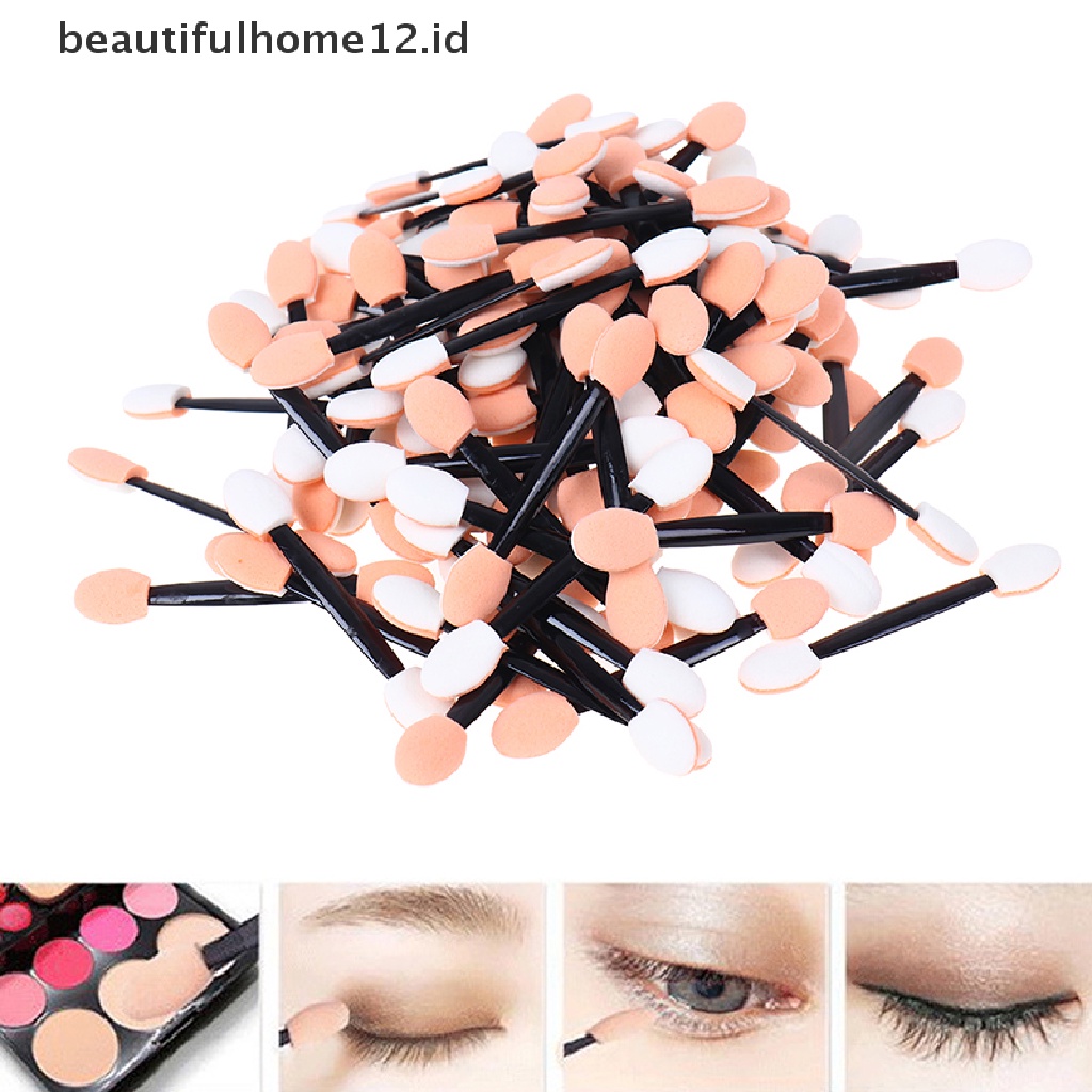 (Beautifulhome12.Id) 100pcs / Set Brush Eyeshadow Kepala Ganda Sekali Pakai Untuk Makeup / Kosmetik Wanita