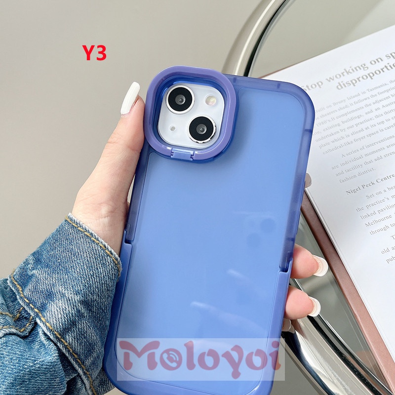 Soft Case TPU Warna Macaron Polos Dengan Kickstand Lipat 2 IN 1 Untuk IPhone 8plus 11 Pro MAX XR X 7plus 13 12 11 Pro MAX 7 8 Plus XS MAX