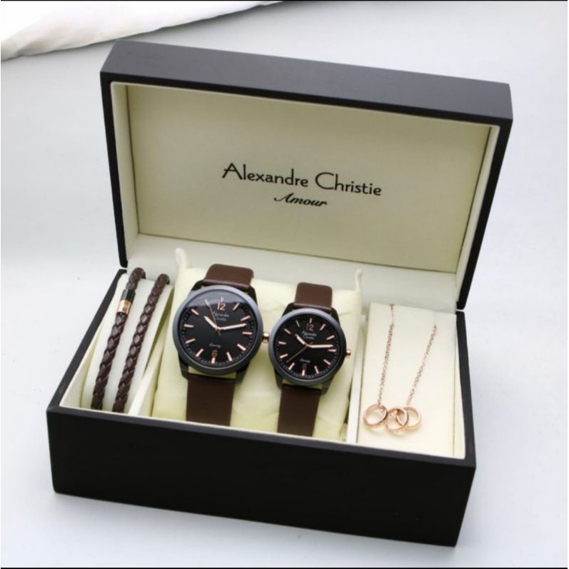 JAM TANGAN COUPLE ALEXANDRE CHRISTIE AC 8651 BLACK BROWN GARANSI RESMI