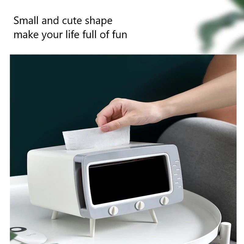 Kotak Penyimpanan Tisu Tissue Box Model TV with Smartphone Holder