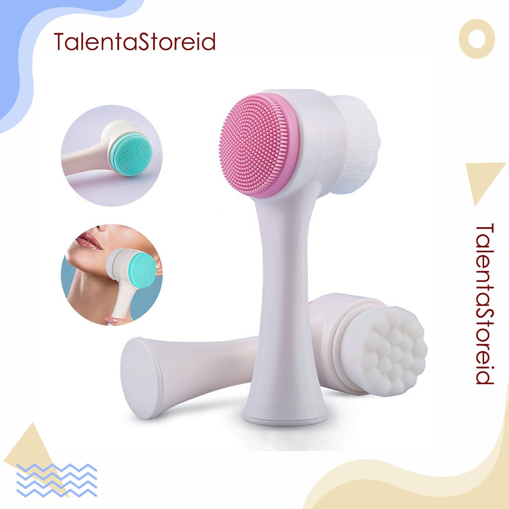 Alat Pembersih Muka Facial Brush 2 in 1 Silicone Dan Bulu Sikat Lembut Multifungsi