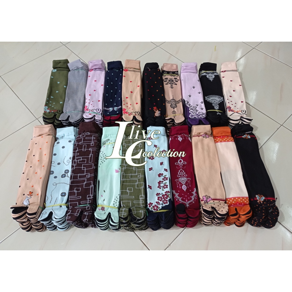 1 lusin kaos kaki jempol nylon motif atau polos randoom nonkemas