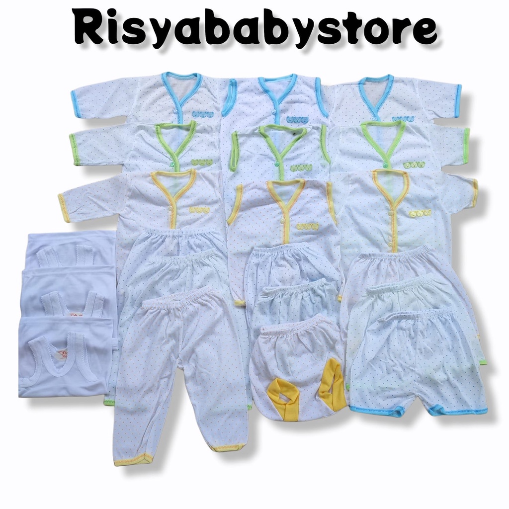 21 pcs Paket Hemat Baju Bayi Polkadot / Perlengkapan Baju Bayi Newborn / Paket lahiran bayi