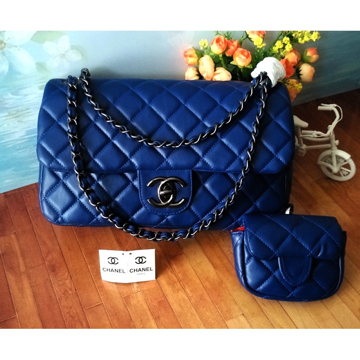 Tas wanita ULB678 CHANEL TWIN BLACK NICKEL BIRU