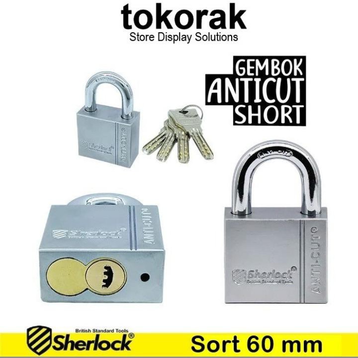 GEMBOK RUMAH ANTI CUT 60MM PENDEK SHERLOCK - GEMBOK PAGAR - COMP KEY