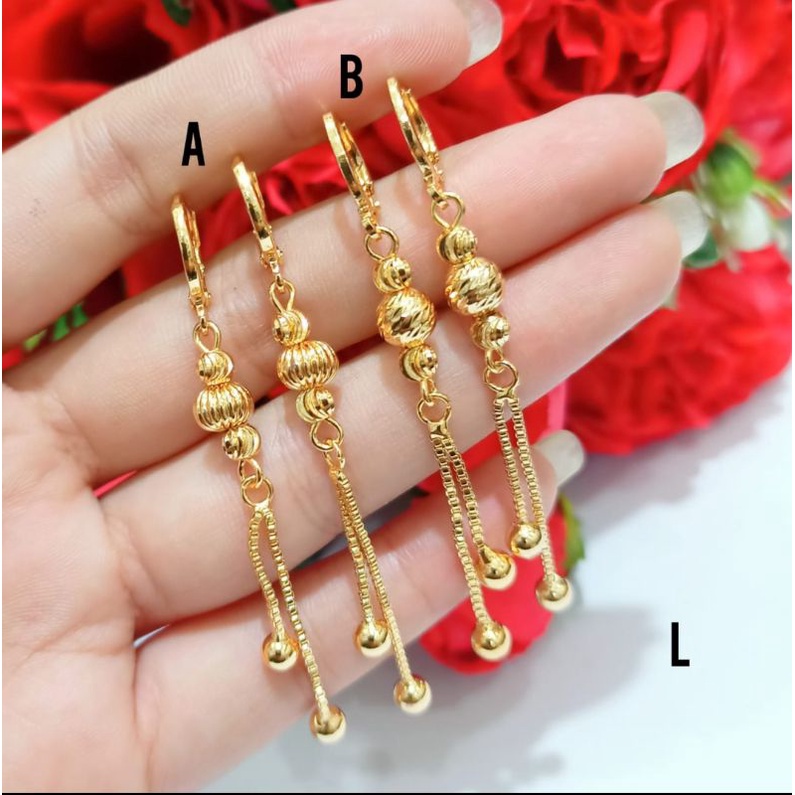 Anting wanita rubay panjang model bola emas,elegan simple tidak berkarat(COD)