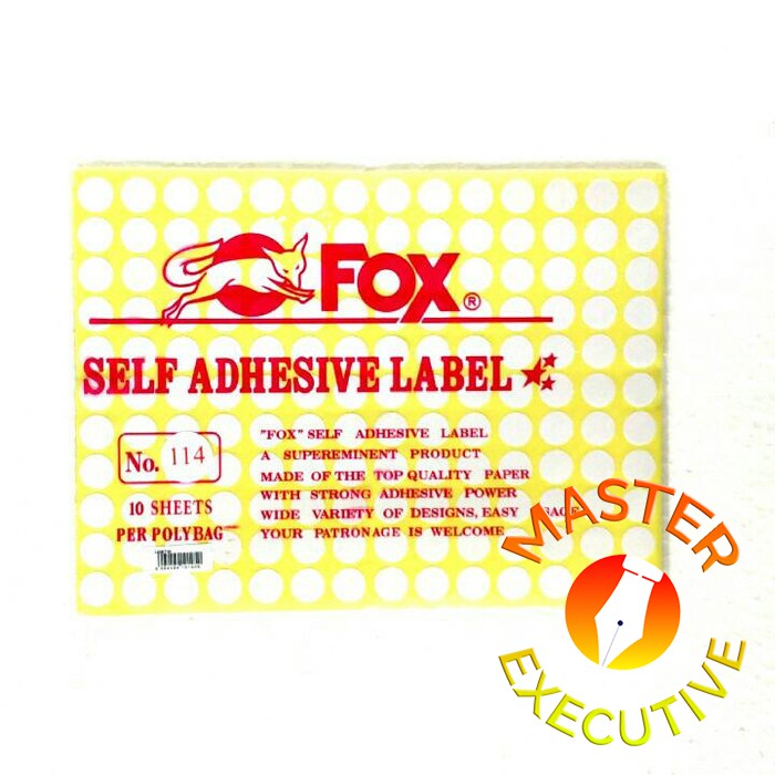 [Pak - 10 lembar] Fox Label Stiker 114 Bulat / Undangan / Nama / Self Adhesive Sticker