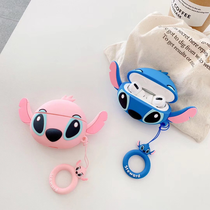 Casing Soft Case Silikon Motif Lilo Stitch 3d + Lanyard Untuk Airpods 1 / 2 / 1 / 2