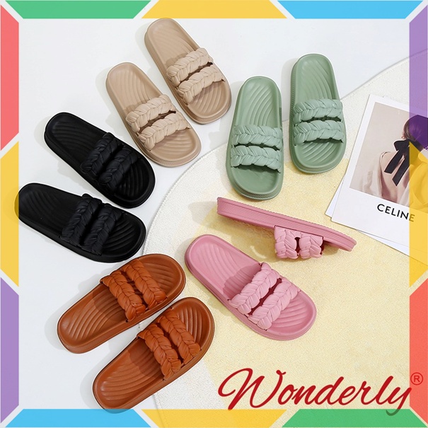 2209-2 Sandal Selop Karet Wanita Wonderly Slop Cewek Kepang Kerut Glanzton Slipper Import Tawana