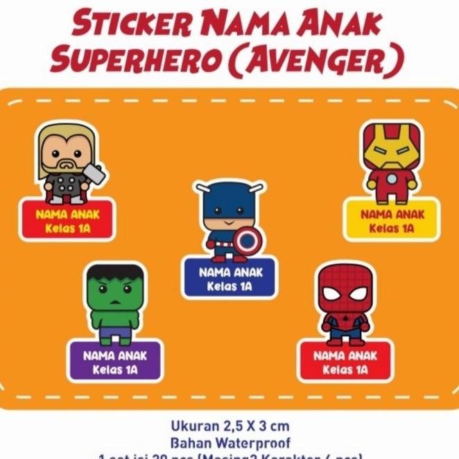 

Stiker nama anak laki / label nama anak anti air waterproof superhero