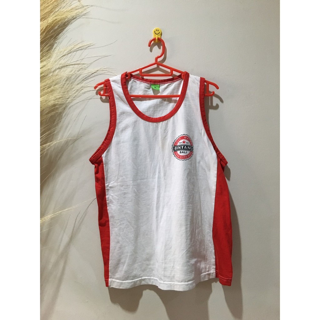 kaos bintang bali putih merah pria/ kaos katun tanpa lengan pria
