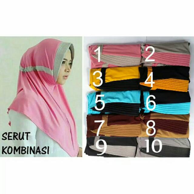 Jilbab/hijab instan serut kombinasi /jilbab serut Jokowi pet antem/ serut polos kombinasi 2 warna