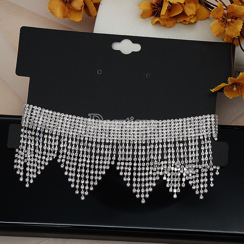 Set Kalung Anting Rumbai Berlian Imitasi Untuk Pesta Makan Malam