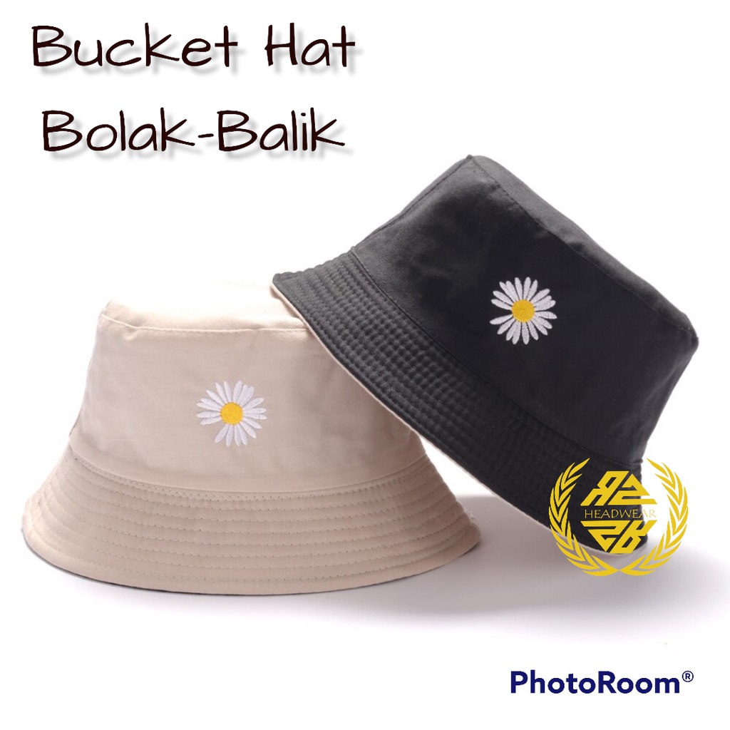 Topi Buket Wanita Bolak Balik Motif Bunga Daisy Bucket Outdoor Topi Ember Jilbab Topi Olahraga Ukuran Dewasa