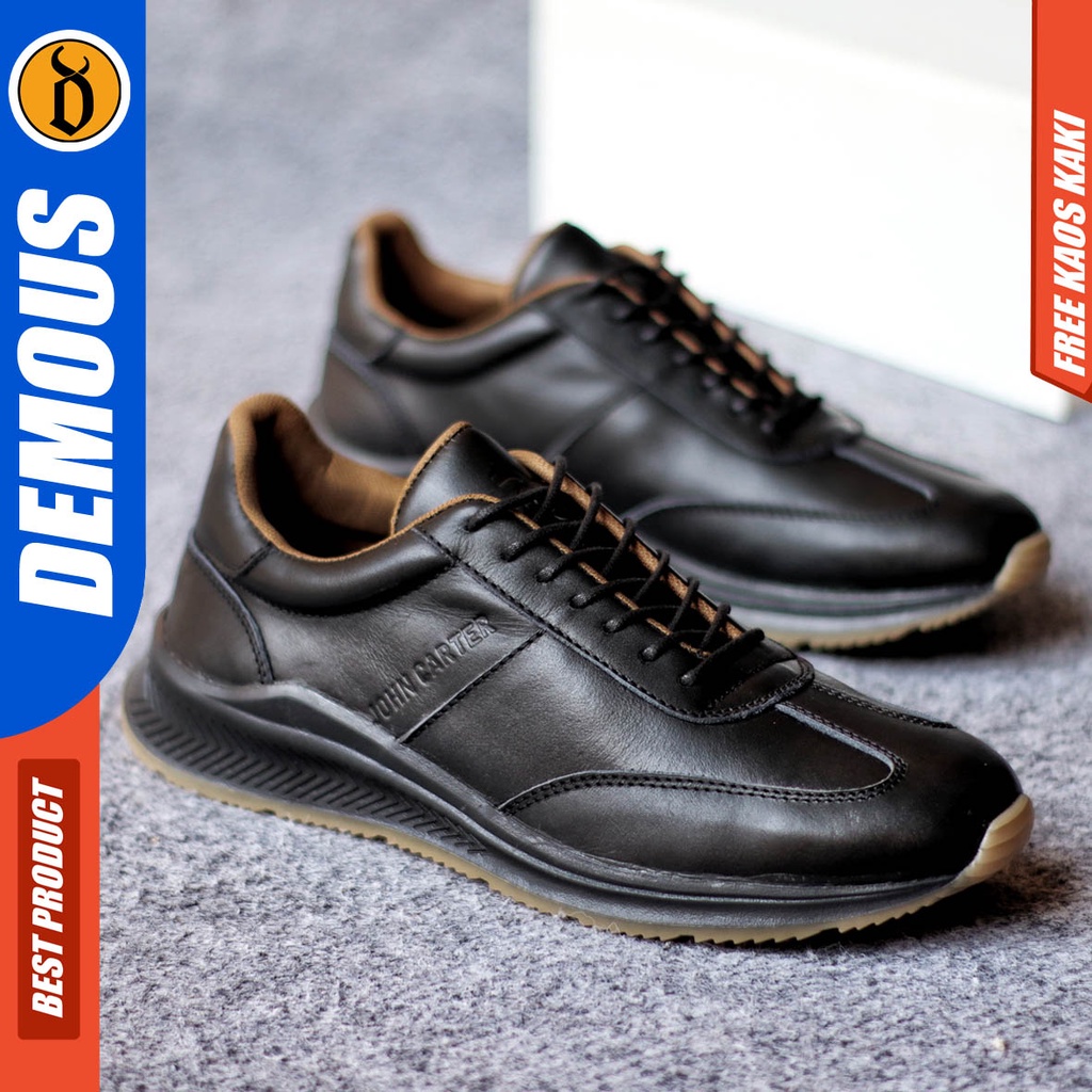 Demous Sepatu Kasual Pria Sneakers Kulit Asli Sporty Casual Kerja Hitam Sparta