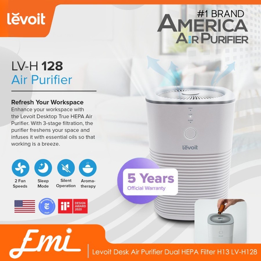 Levoit Desk Air Purifier Dual HEPA Filter H13 LV-H128