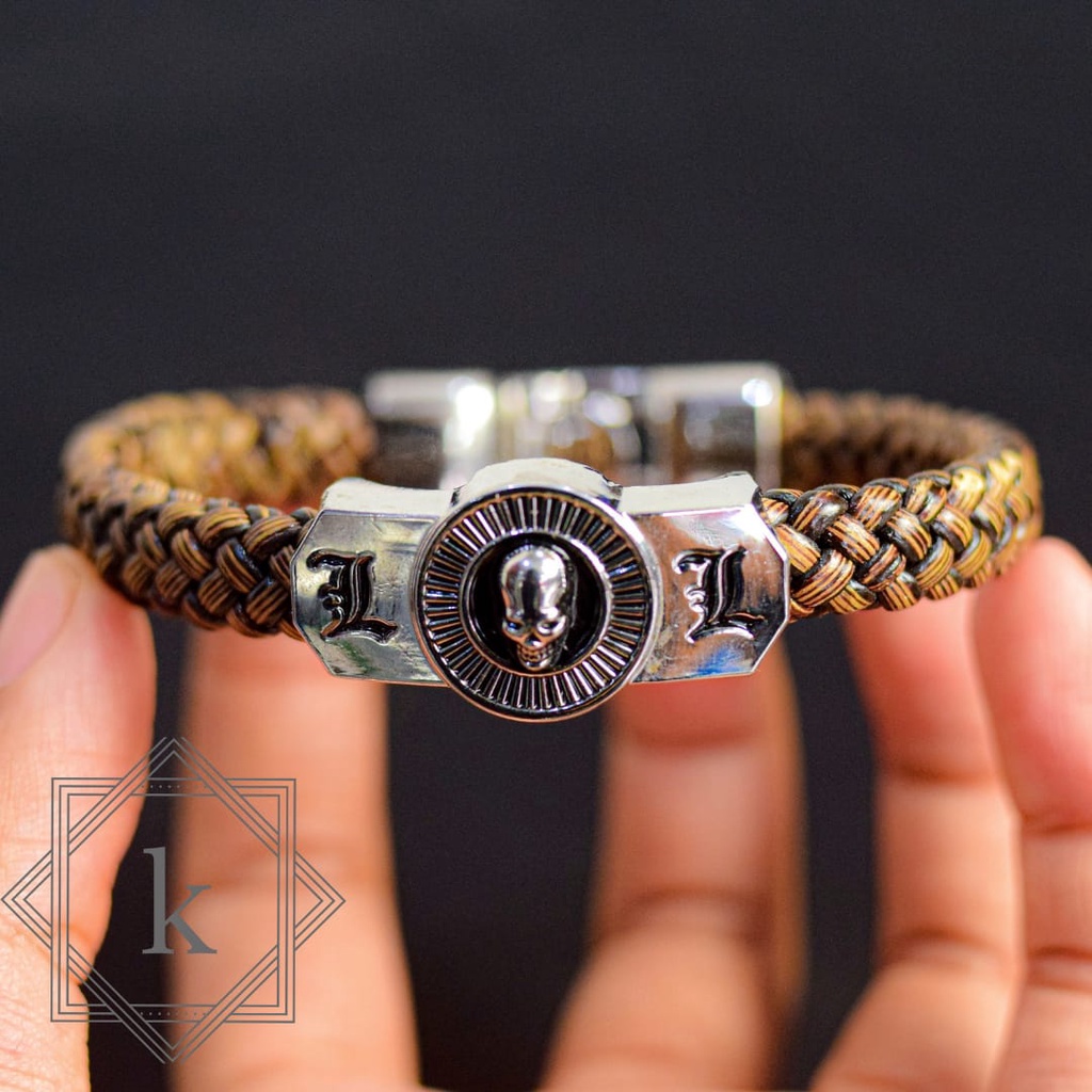 Gelang pria / Gelang kulit / Gelang Kulit cowok Stainless Steel - 20cm