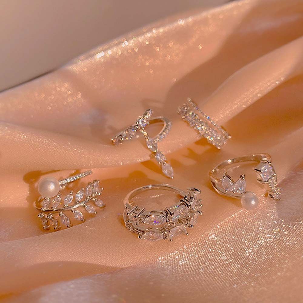 Needway  Friend Gifts Women Rings Temperament Korean Style Open Rings Zircon Finger Rings Pearl Wedding Peach Heart Geometric Metal Zircon Party Jewelry