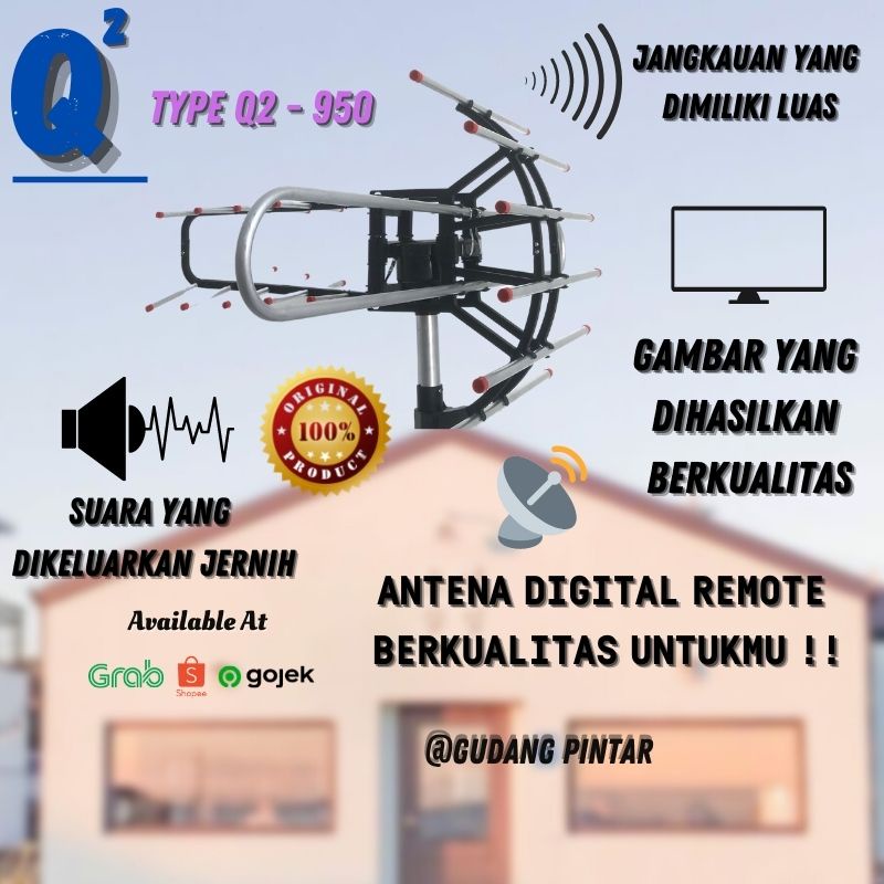 Antena TV Digital Televisi Outdoor Luar Remote Putar Q2 Booster TV 950