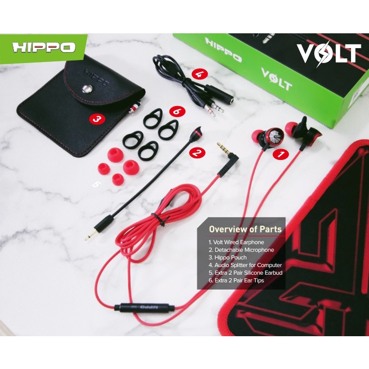 Hippo Headset Gaming Volt Super Bass Jack 3.5mm Wired Handsfree Android Original Earbuds Earphone