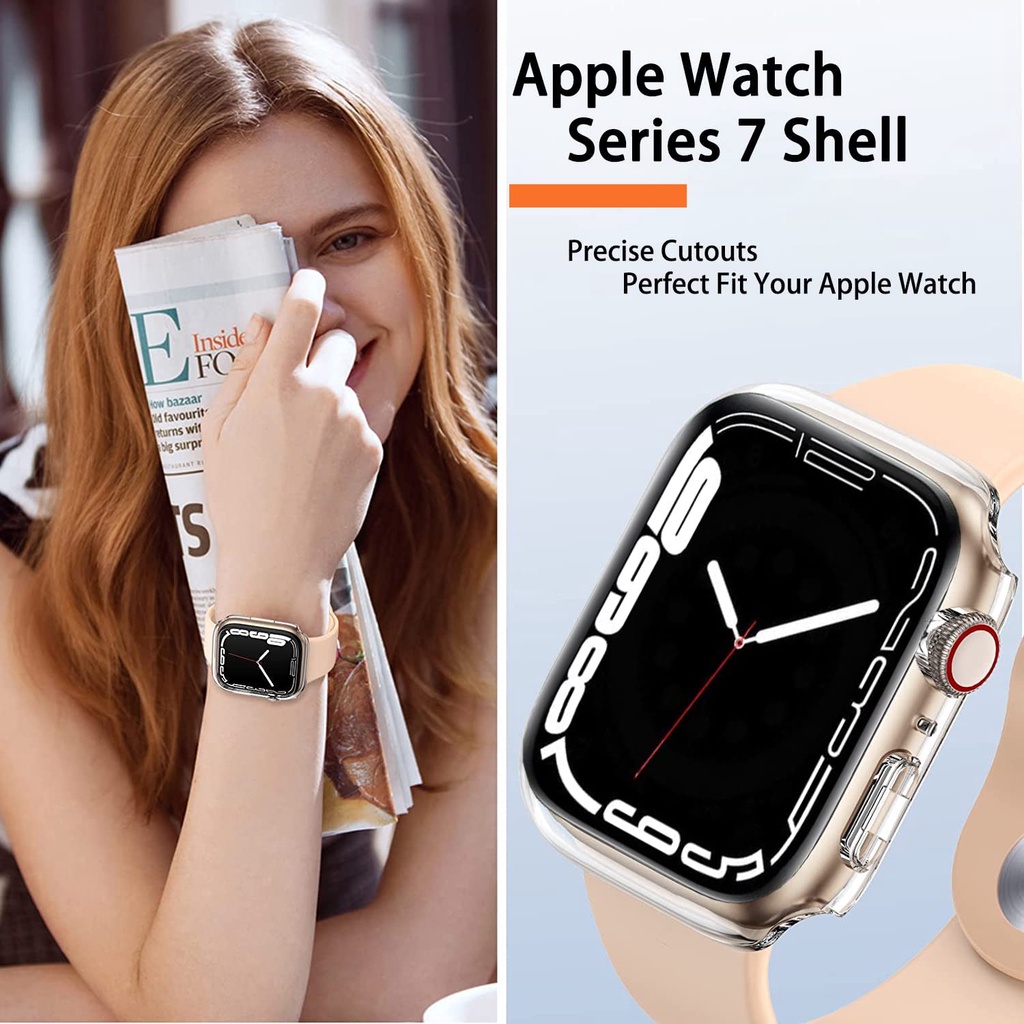 Soft Case TPU Transparan Bumper Full Cover Proteksi Apple Watch Seri 7 41mm 45mm Untuk iWatch 6 / 5 / 4 / 3