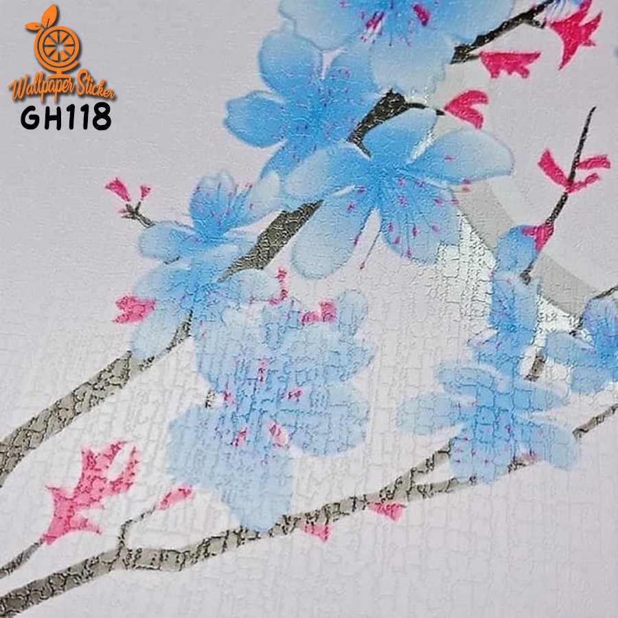 Motif Kembang Air Biru / Wallpaper Stiker Dinding / Anti Air 45 CM x 10Meter Solusi Dekorasi