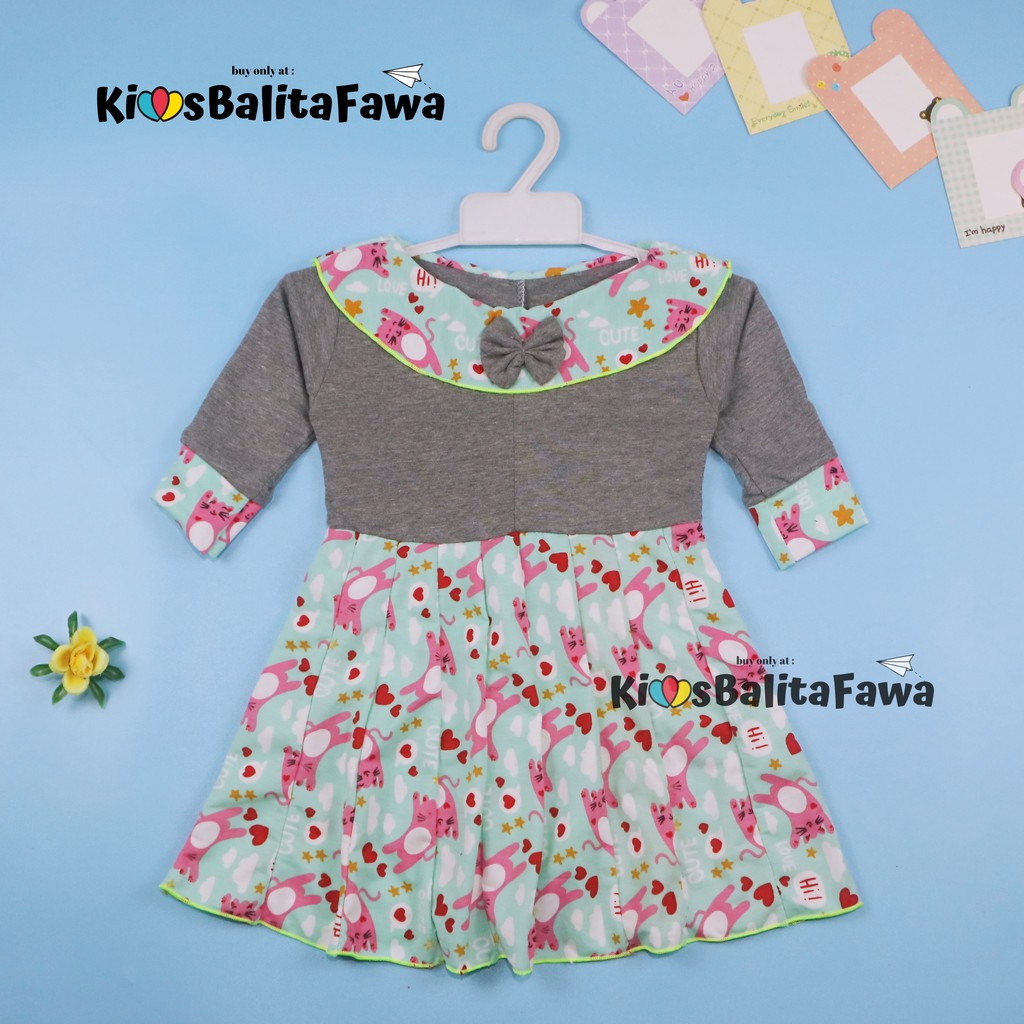 Dress Yumna uk 5-6 Tahun / IMPORT Dres Lengan Panjang Gaun Pesta Baju Anak Perempuan Pakaian Grosir