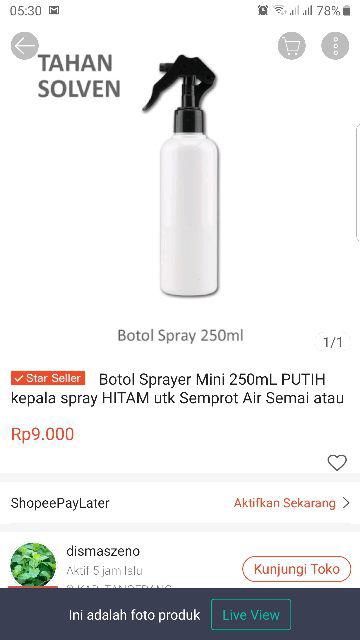 Botol Sprayer Mini 250ml Putih Kepala Spray Hitam Utk Semprot Air Semai Atau Pestisida Nabati