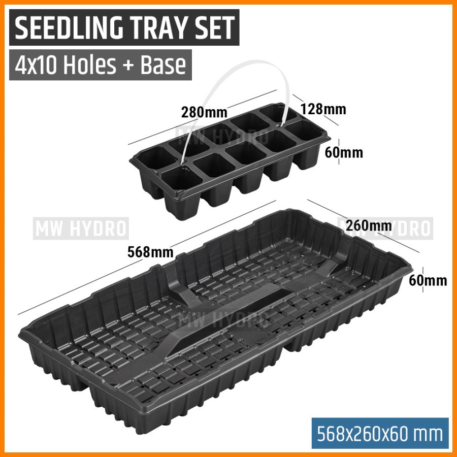 Seedling Tray Set / Paket 4 Pcs Tray Semai 10 Lubang + Alas Tray