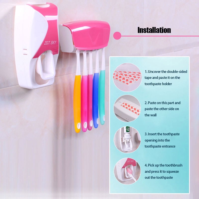 Rak Tempel Dinding Bath Set Alat Pemeras Pasta Gigi Fashion Rumah Kamar Mandi Dispenser Odol Otomatis Toothbrush Holder Set