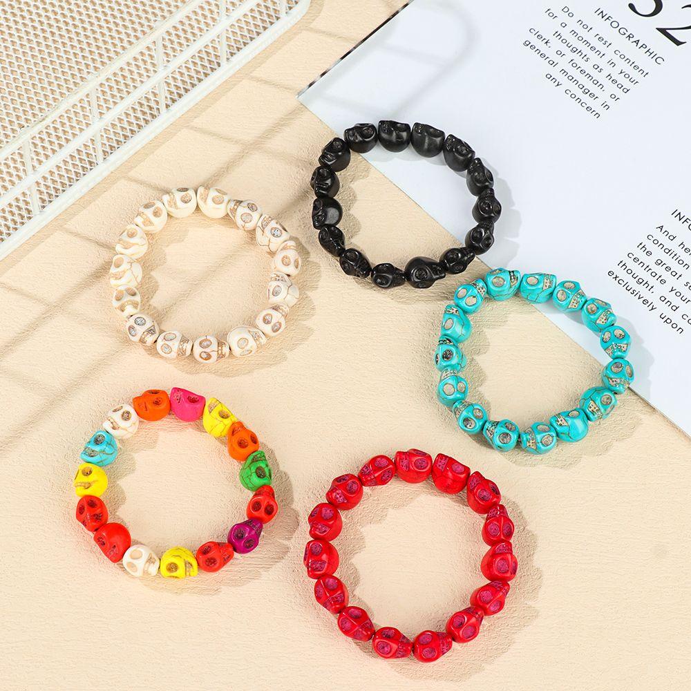 Lily Skull Stone Bangle Retro Vintage Warna-Warni Gothic Pasangan Gelang