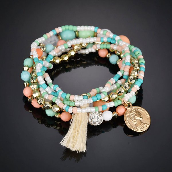 Gelang Tangan Wanita Manik Mutiara Kristal Multi Layer