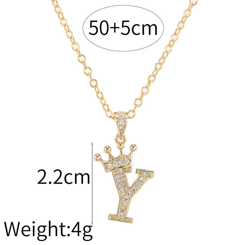 ROW Gifts Crown Necklace Fashion Pendant Cubic Zirconia Women Jewelry Accessories Trend 18K Gold Plated Initials 26 Letters