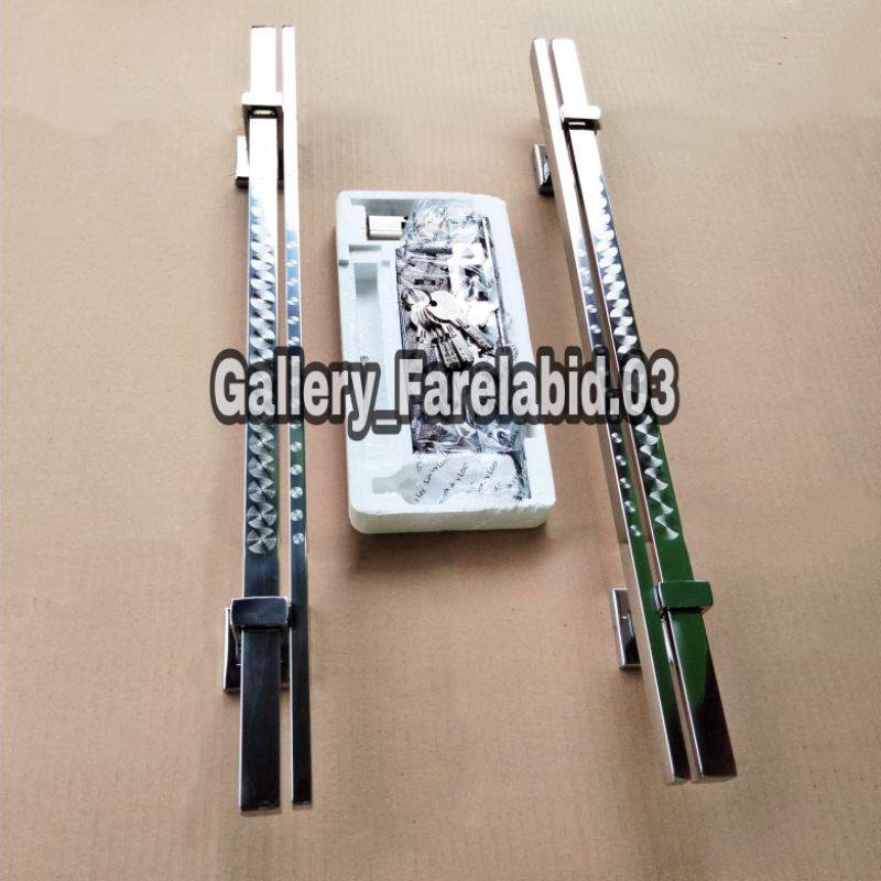 Handle Pintu Rumah Stainless Steel Grafir 60 Cm Set Body Kunci Gagang Pintu Rumah Modern 45 Cm Set Bodi Pelor Pegangan Pintu Kupu Tarung 33 Cm Tarikan Pintu Rumah Utama Minimalis