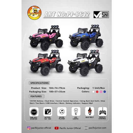 Mainan Mobil Aki Anak Pacific Jeep MG PJ8612
