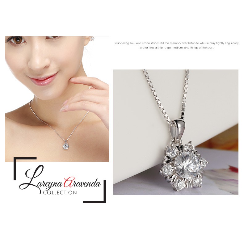 Kalung Titanium Asli + Liontin Model Snow Crystal Kristal Zirconia KL046