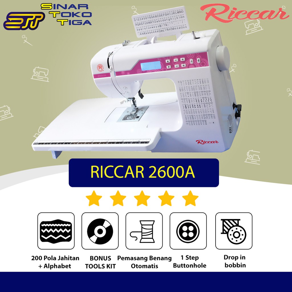 MESIN JAHIT RICCAR 2600A DIGITAL PORTABLE COMPUTERIZED PEMULA 2600