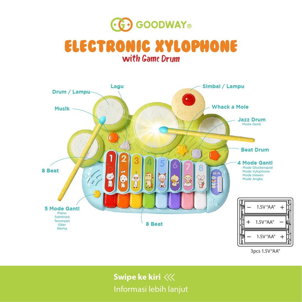 Goodway Electric Xylophone With Gamr Drum-Mainan Drum