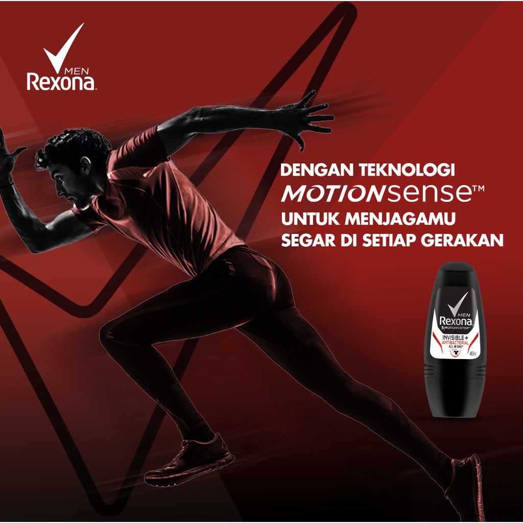 Rexona Men Deodorant Roll On Antiperspirant Invisible + Antibacterial Perlindungan Antibakteri Dan Noda 45 Ml