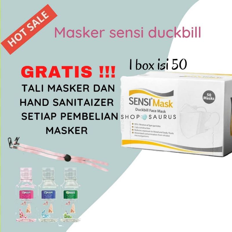 Masker Sensi Duckbill 1 Box /Masker Sensi Headloop/Earloop/Masker Medis Sensi/Masker Sensi Convex