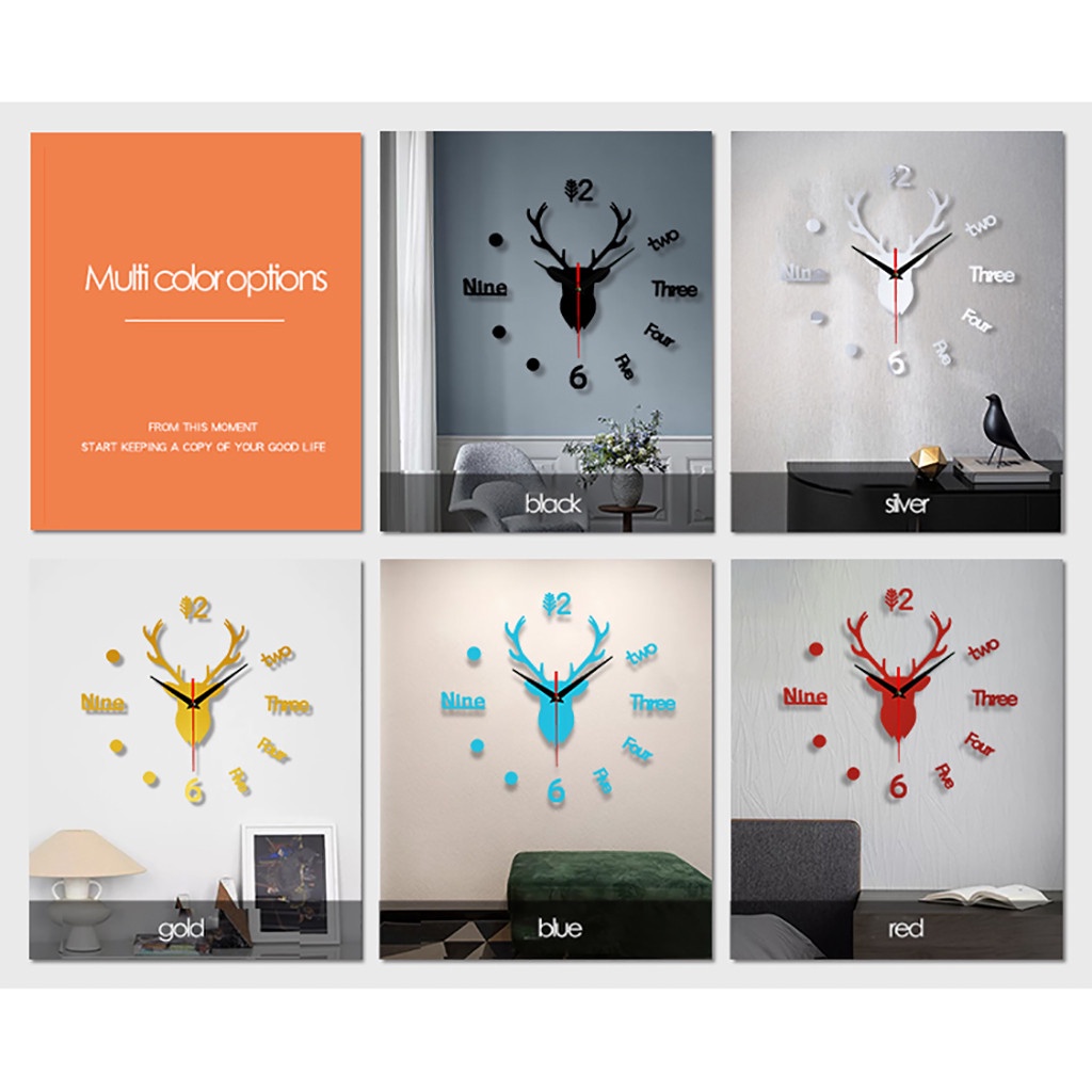 Jam Dinding DIY Giant Wall Clock Quartz Creative Design Model Deer Head 100cm - Black - 7RHXF8BK