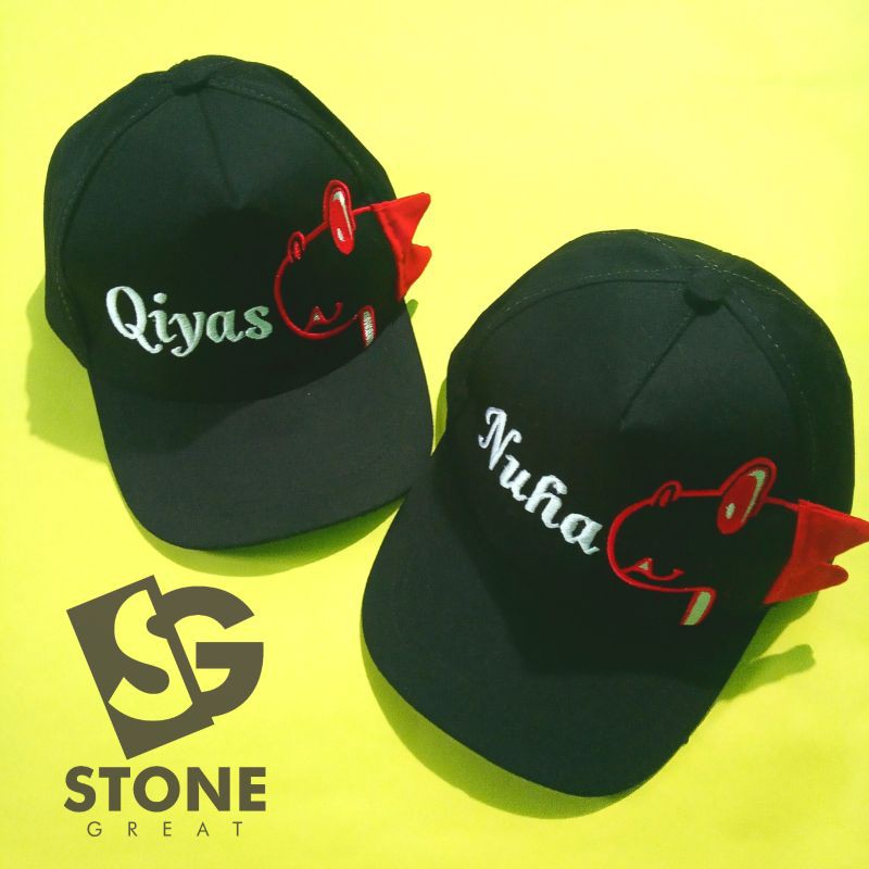 topi anak dino custom bordir nama tebal