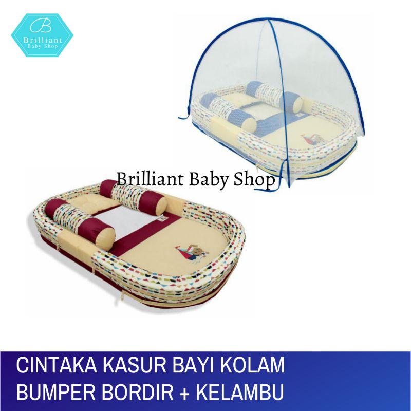 CINTAKA KASUR BAYI LIPAT OVAL BUMPER SERI SAILOR + KELAMBU, BORDIR