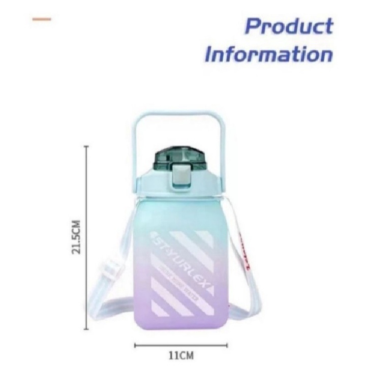 Botol Minum Kotak Gemoy 1,5 Liter Botol Minum Anak - Botol Minum Kotak Gradasi Pelangi 1500 ML Free Stiker 2D &amp; 3D