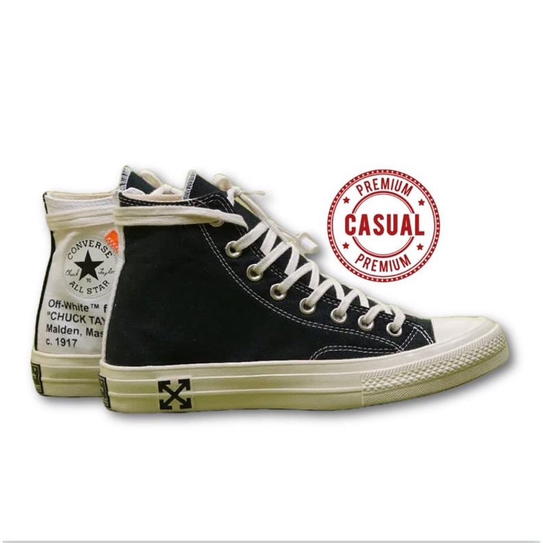 PROMO Sepatu Converse X Off White Black Cream Tinggi Premium Pria/Wanita