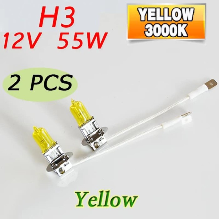 2pcs H3 YELLOW 3000K Lampu Halogen Pijar H 3 Warna Kuning Foglamp