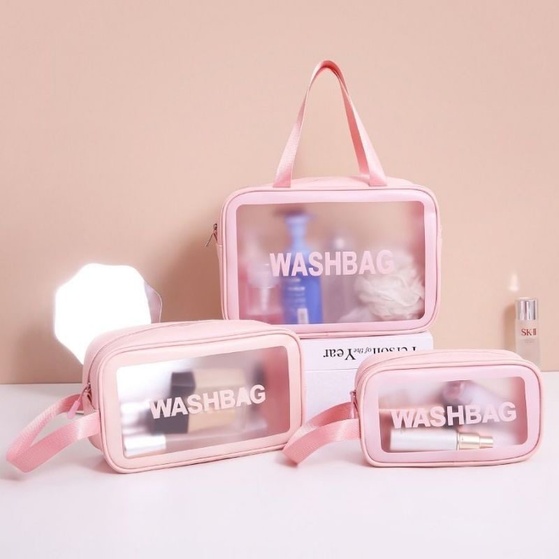 TERBARU!! TAS Kosmetik Portable Minimalis Bahan PVC Plastik Tebal Premium Transparan  Untuk Travel Anti Air Tas Kosmetik Wanita Ekonomis